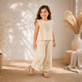 Ensemble Bohème en Lin – Top à Volants &amp; Pantalon Large Brodé
