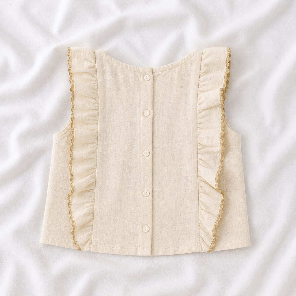 Ensemble Bohème en Lin – Top à Volants &amp; Pantalon Large Brodé