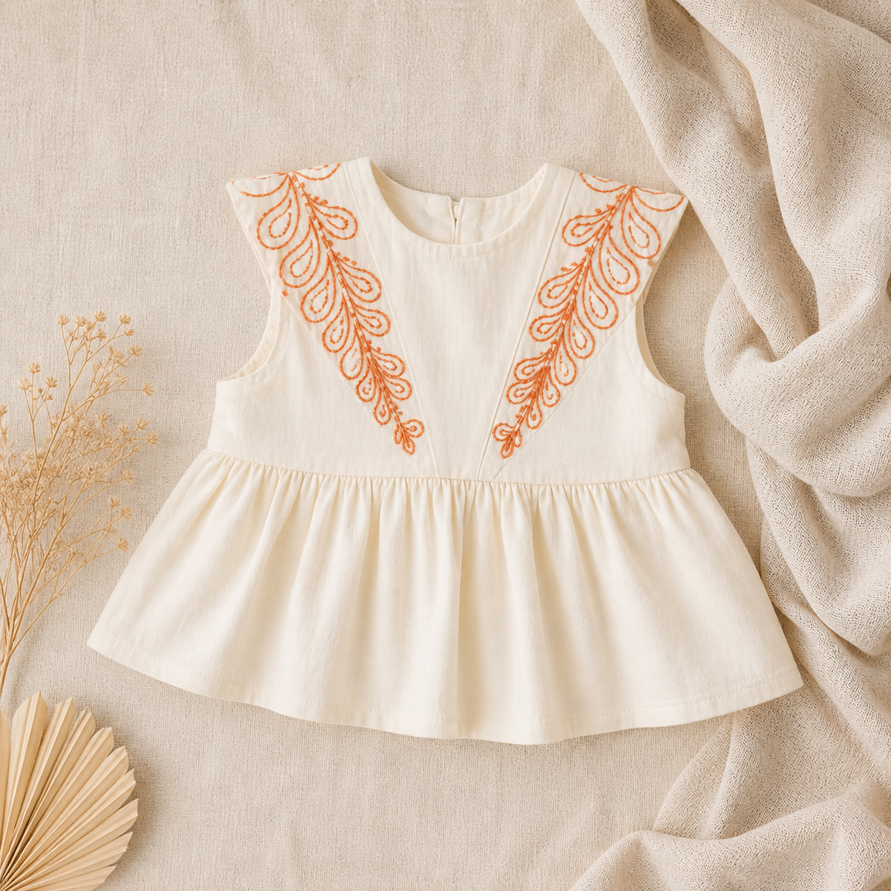 Ensemble Duo Bohème – Top à Broderies & Bloomers Terracotta