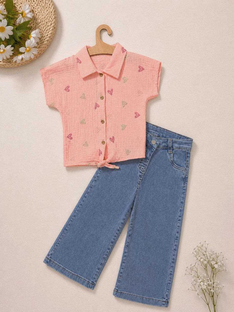 Ensemble Duo Décontracté – Chemise en Coton Gazé & Jean Large