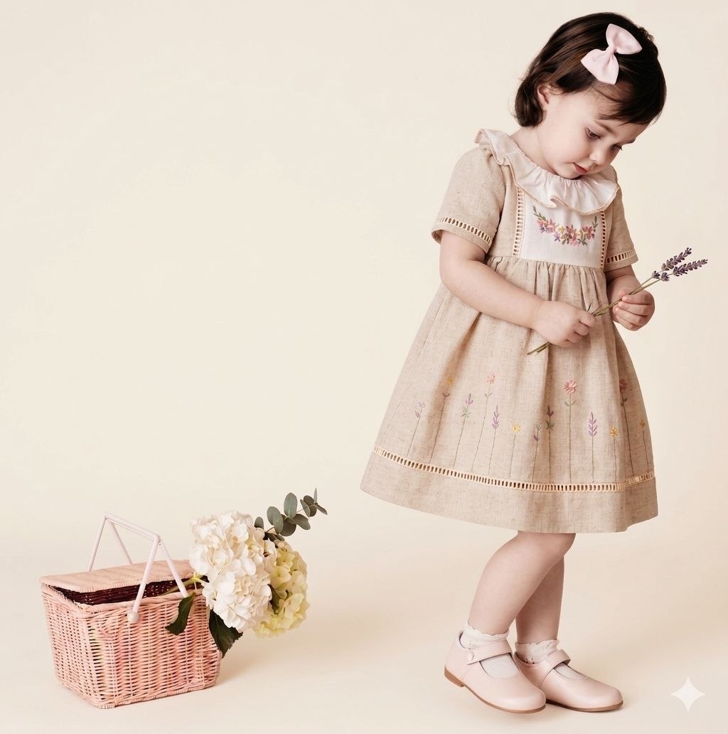 "Félicité" Robe en lin Brodeé- Style intemporel