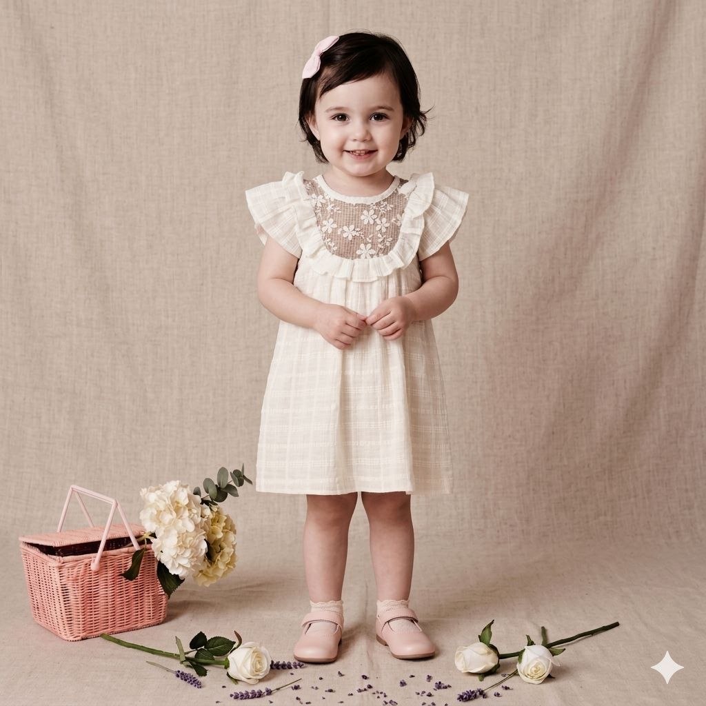 "Blanche" Robe en Maille Brodée