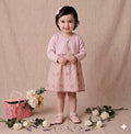 "Mademoiselle"Ensemble robe vichy et son boléro en maille rose