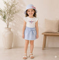 Ensemble Printanier 3 Pièces – Top, Jupe-Cullote & Chapeau Assorti