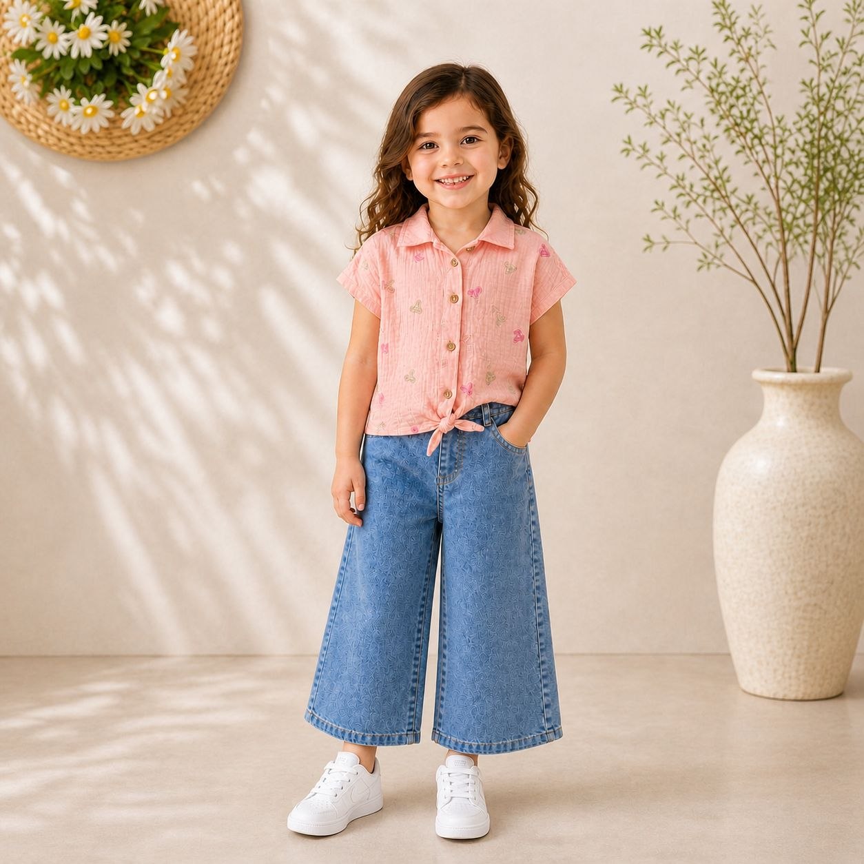 Ensemble Duo Décontracté – Chemise en Coton Gazé & Jean Large