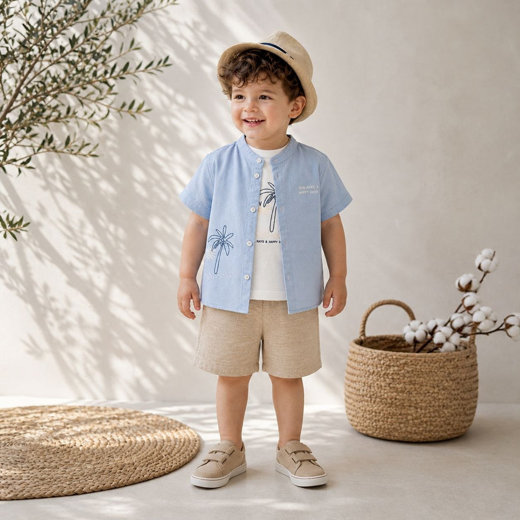 Ensemble d'Été 3 Pièces « Sun Rays » – Chemise, T-shirt &amp; Short
