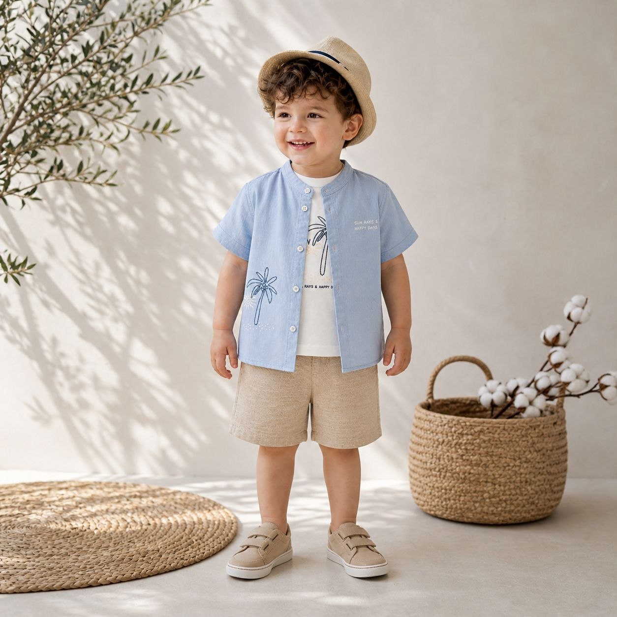 Ensemble d'Été 3 Pièces « Sun Rays » – Chemise, T-shirt &amp; Short