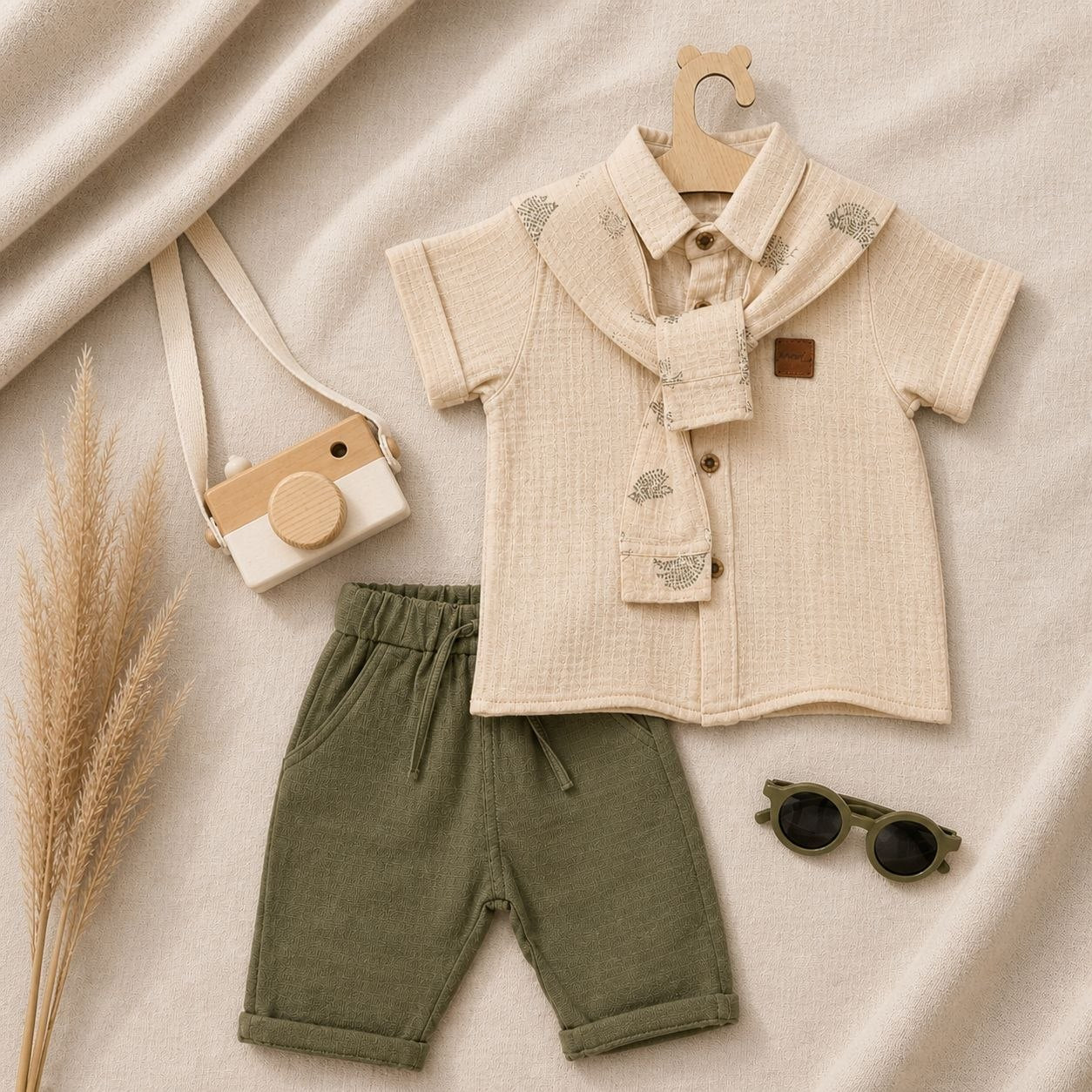 Ensemble Duo Explorateur  Chemise en Gaufre & Short Vert Olive