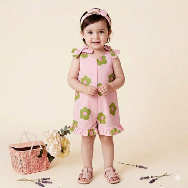 "Pâquerette" Combi-short Fleuri à Nœuds