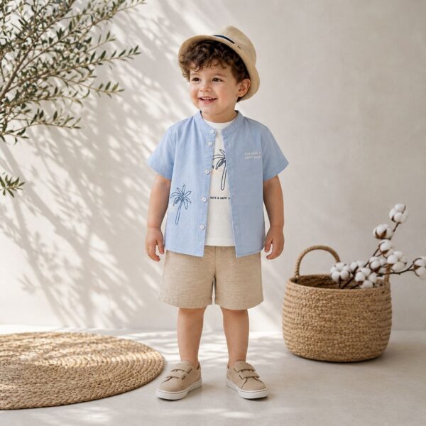 Ensemble d'Été 3 Pièces « Sun Rays » – Chemise, T-shirt & Short
